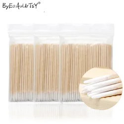 Coton-tige de petite taille non pelucheux, micro brosses, écouvillons en bois, colle d'extension de cils, outils remodelés, poulet, 300 pièces