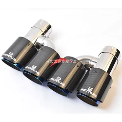 2PCS H Style Dual Glossy Carbon Fiber Stainless Steel Burnt Blue  Exhaust Pipe Universal Auto Tip Double Muffler Tip