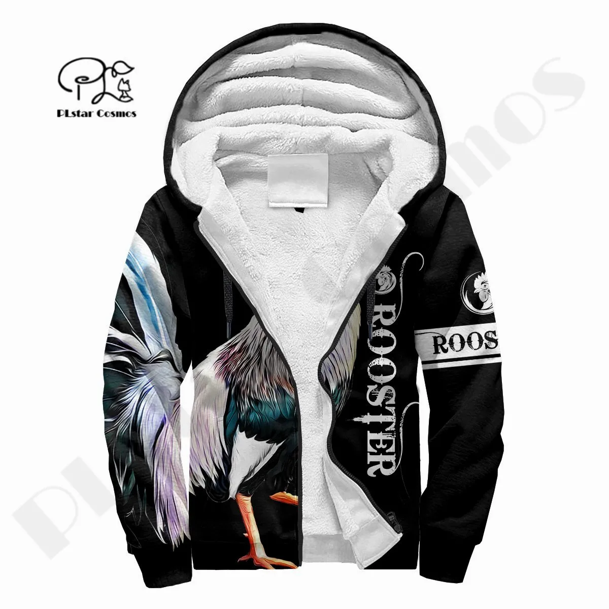 Rooster 3Dprinted Fleece Zipper Hoodies Unique Funny Awsome Men/Women Unisex Winter Warm Double Plus Velvet Jacket Costumes W-1