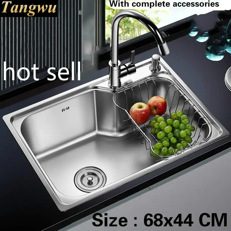 

Free shipping Food grade 304 stainless steel hot sell kitchen sink 0.8 mm thick ordinary single trough washing dishes 68x44 CM