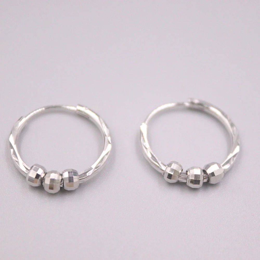 

Fine Pure S925 Sterling Silver Earrings Women 18*1.5mm Laser Bead Hoop Earrings