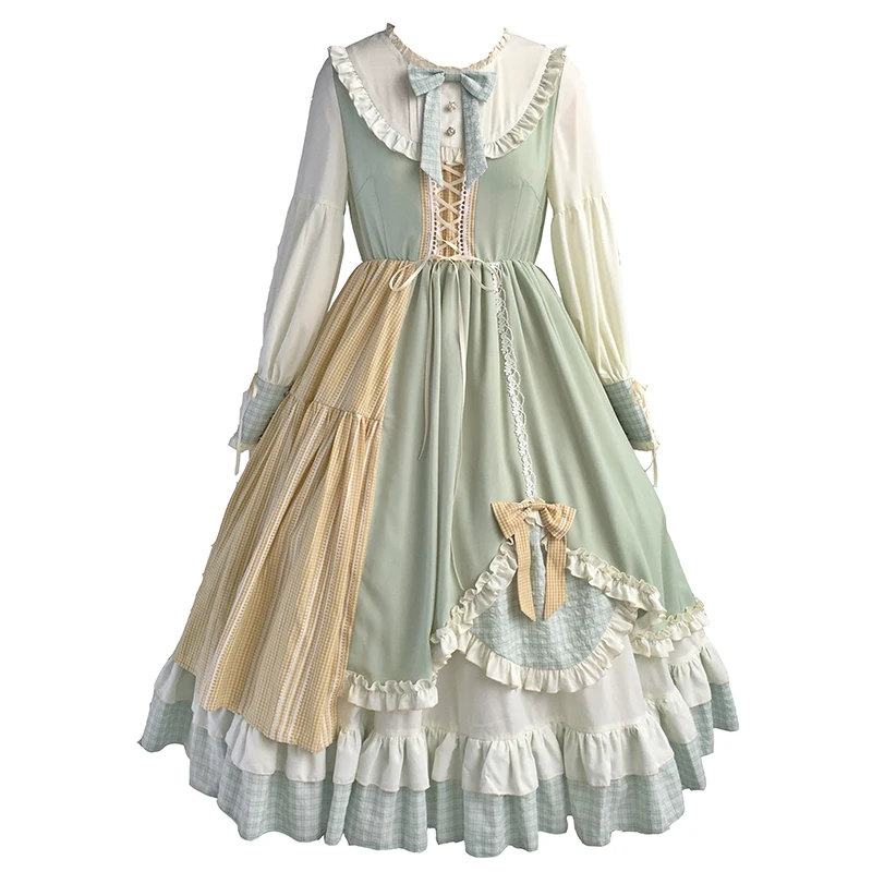 Robe princesse lolita vintage en dentelle avec nœud papillon, col pan peter, taille haute, style victorien, kawaii, gothique, op loli