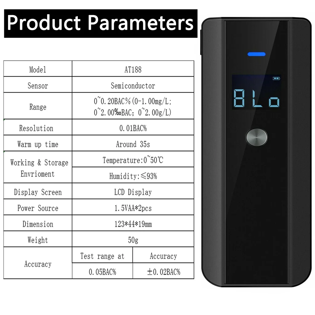 Tester Alkohol Digital LCD Polisi Profesional Breathalyzer Tingkat Akurasi Portabel Alat Uji Alkohol Detektor Turimeter Baru