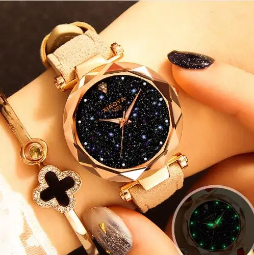 Pop Women's Watch Nice Vogue Luxury Sky starry sky Ladies Watch Colorful Leather Wrist Watch for Women Designer simple alarm