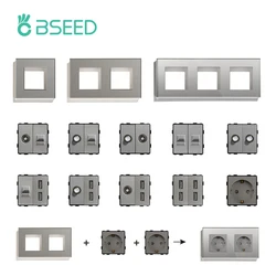 Bseed EU UK Russia Standard USB TV Satellite Computer Socket Panel With Crystal Glass Frame Grey DIY Parts