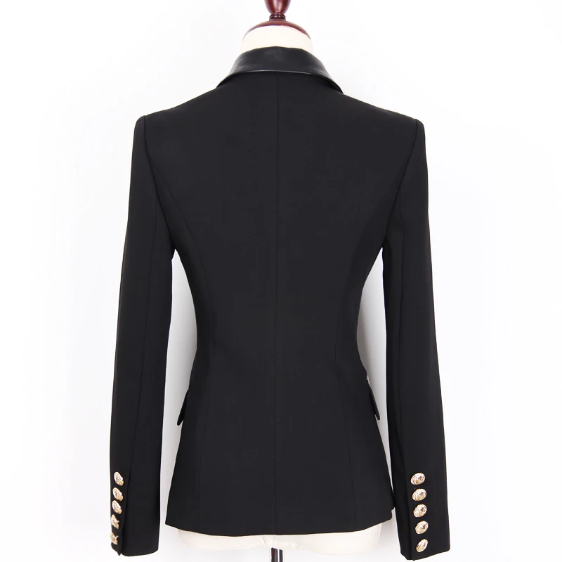 Chaqueta de cuero de manga larga para mujer, Blazer ajustado de doble botonadura, con solapa y costuras, de alta calidad, a la moda, novedad de 2023, S-3XL