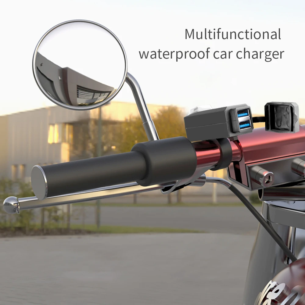 Cargador montado en vehículo para motocicleta, adaptador USB a prueba de agua, teléfono de 12V, puerto USB Dual, carga rápida 3,0 con interruptor, accesorio para Moto