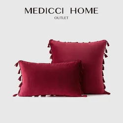 Medicci Home Velvet Soft Solid Decorative Throw Pillow Cover with Tassels Fringe Boho Accent Cushion Case for Couch Sofa Bed