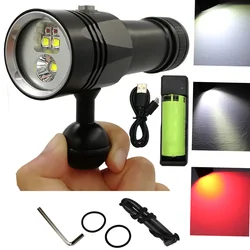 Photographie Sous-Marine Vidéo Lumière Plongée Lampe de Poche 5 LED 3x XM-L2 Blanc + 2x XPE Rouge Étanche renard Lampe + 26650 + Chargeur