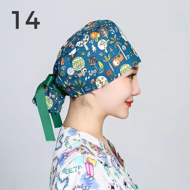 1pcs Scrub Cap Bouffant Hat With Sweatband Doctor Nurse Dental Clinic Beauty Salon Working Caps Long Hair Hat Ponytail Lab Cap