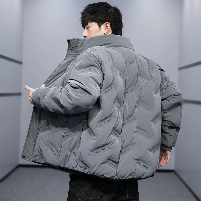Men's down jacket fashion style White eiderdown warm coat Short teenager youth boys print casual office cloth for business men