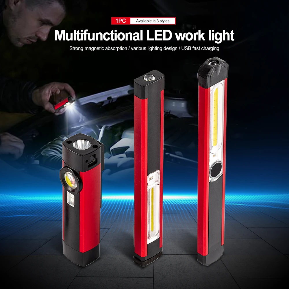 1200mAh COB+LED Strong Light White/Red/UV Flashlight USB Rechargeable 5-speed Work Light with Magnetic Inspection Torch