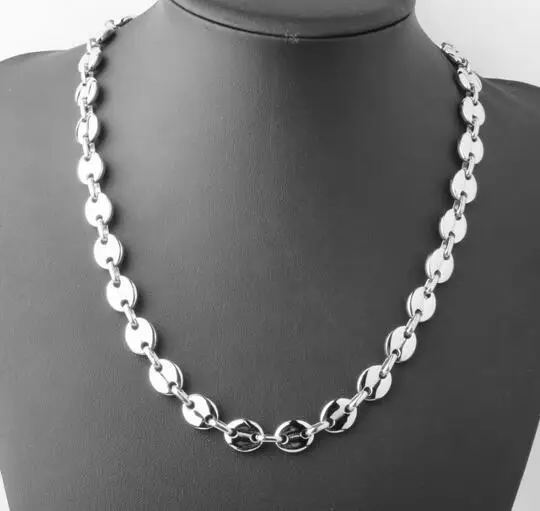 Mens Link Chain Stainless Steel Huge 11mm  Men's Coffee Bean Chain Necklace Bracelet Mens Womens Necklace 8-40''