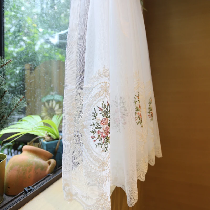 Kitchen Rod Curtain Coffee Color Home/Living Room Lace DecorFinished Curtains Polyester Lace Shorter Curtains