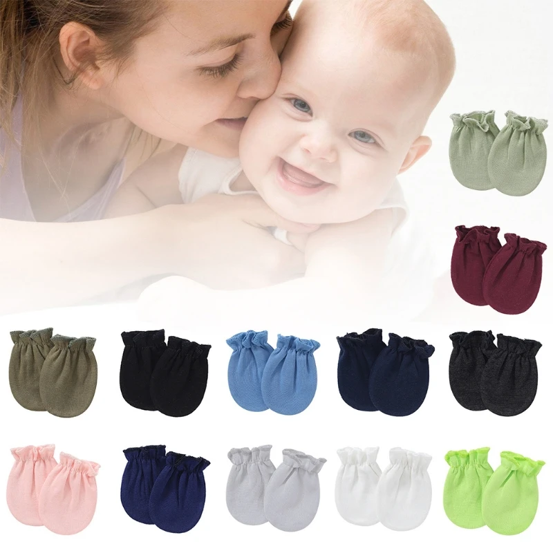 1 Pair Baby Anti-scratch Soft Cotton Gloves Newborn Solid Color Handguard Mittens Infants Supplies 77HD