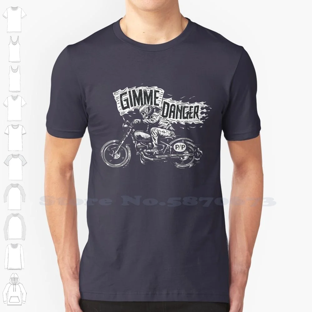 Motorcycle Gimme Danger 100% Cotton T-Shirt Cool Funny Awesome Vintage Biker Motorcycles Quote Motorcyclist Motorcycle Helmet