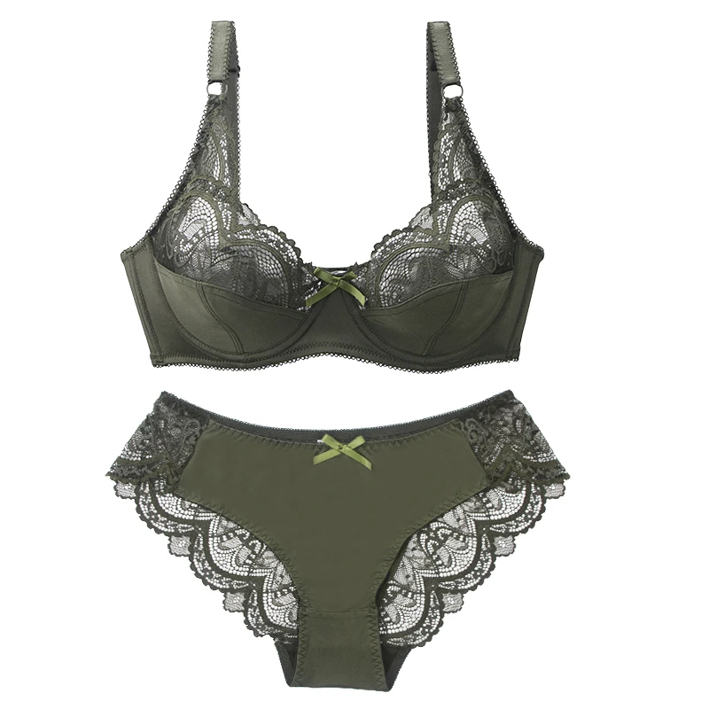 Sexy Kant Plus Size Vrouwelijke Lingerie Transparante Dunne Dikke Bcde Cup Bh Sets Ademend Vrouwen Ondergoed Slipje Slips