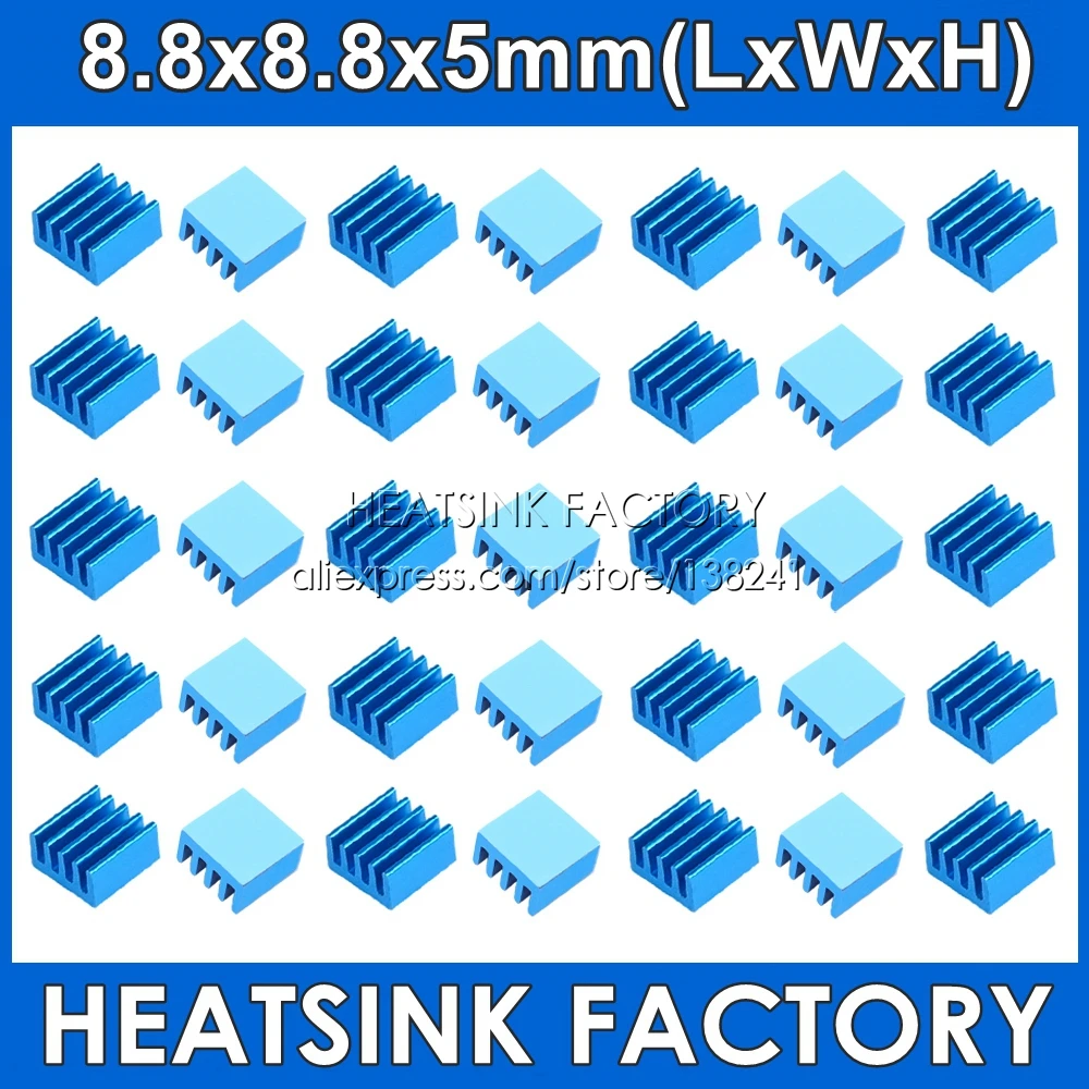 8.8x8.8x5mm Silver / Black / Blue Aluminum Cooling Heat Sink Cooler With Thermal Double Sided Pad Heat Dissipation Radiator