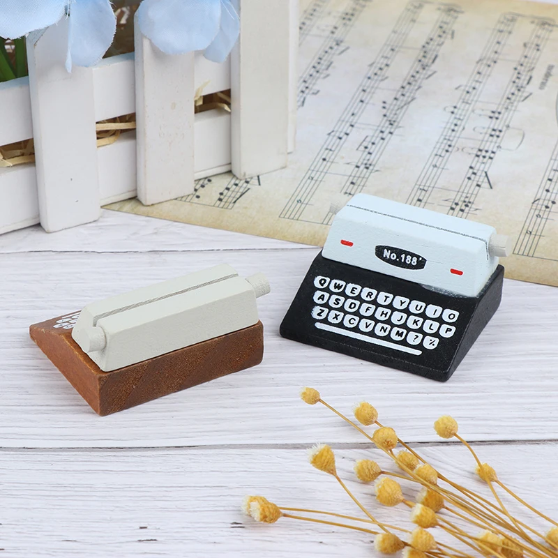 Creative Black Coffee Vintage Wooden Typewriter Photo Card Desk Messege Memo Holder Stand Card Holder