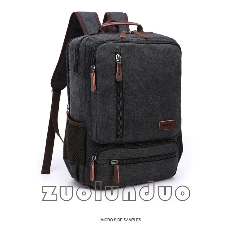 Vintage Canvas Rucksack für Herren, große Kapazität, Reise-Umhängetasche, hochwertige modische Studententasche, Herren-Notebook-Laptop-Rucksack – Detail 12