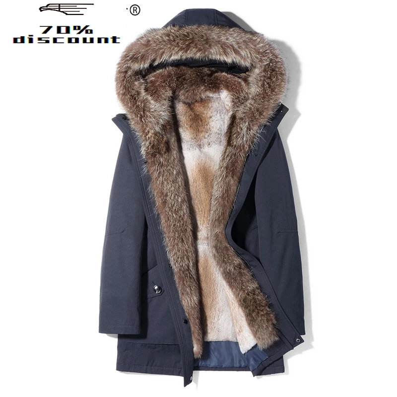 

Fur Parka Winter Jacket Men Real Raccoon Fur Collar Rabbit Fur Coat Hooded Parkas Manteau Homme Hiver T-29-2080 KJ2540