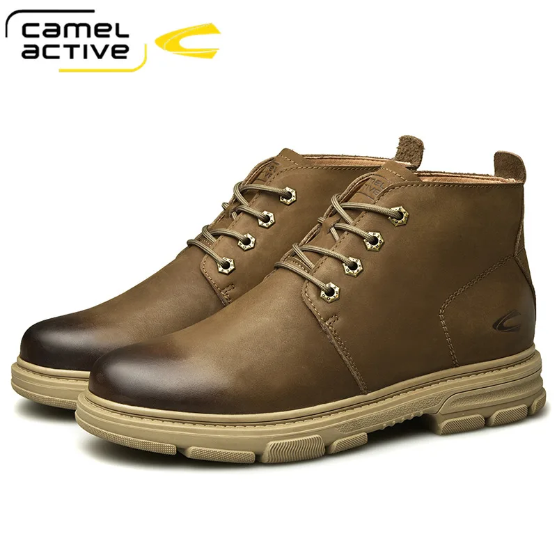 

Camel Active New Winter Warm Men Boots Genuine Leather Plus High Top Men Snow Boots Handmade Waterproof Working Ankle Boots