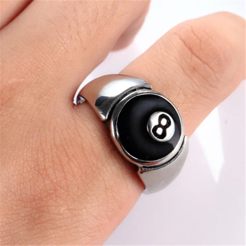 European and American stainless steel ring men's jewelry wholesale billiards black 8 titanium steel ring