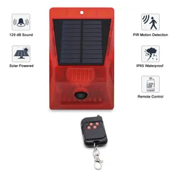 Solar Powered PIR Movimento Sensor Sistema de Alarme com Controle Remoto, 129dB Siren, Strobe para Casa, Jardim, Shed, Caravana, Segurança Sistema de Alarme