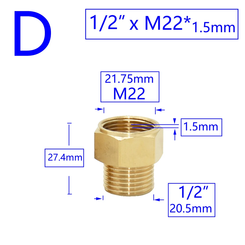 Messing Männlich Weiblich 1/2 "M14 M18 M22 3/8" Gewinde Anschluss Zahn Pitch 1,5mm Kupfer Wasserhahn Waschen maschine Bad Koppler – Detail 7