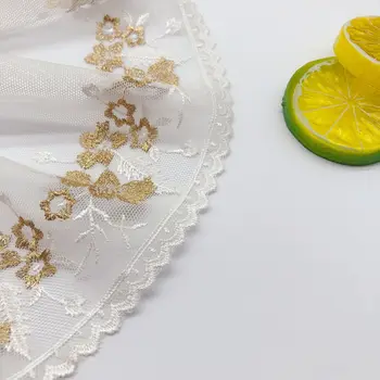 ตาข่าย Embroidery14.2CM กว้างด้ายสีทองดอกไม้ Rose Tulle ผ้าลูกไม้ DIY งานแต่งงาน Lolita เสื้อผ้าอุปกรณ์เสริม