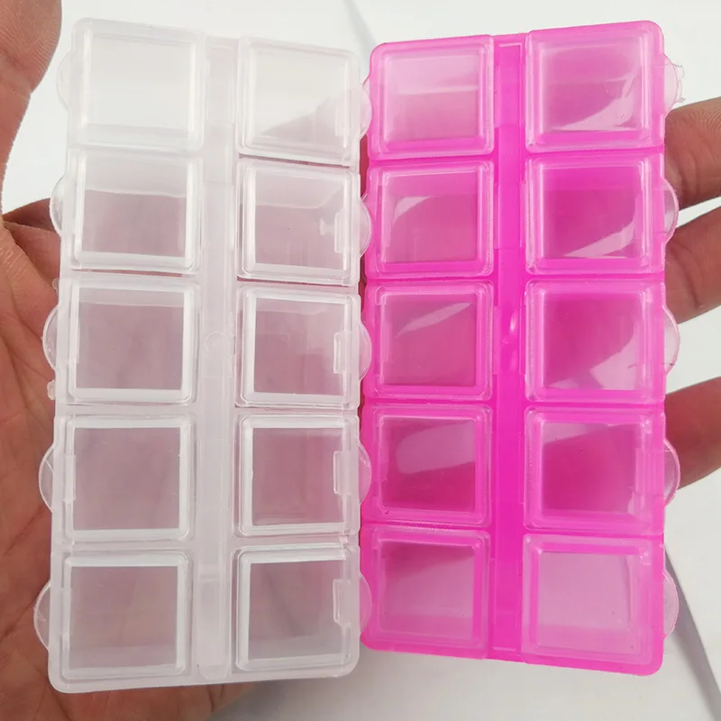 YHBZRET Rectangle small 10 Grid Plastic Storage Box packaging transparent Tool Earring Jewelry Beads Bin Case Craft Organizer