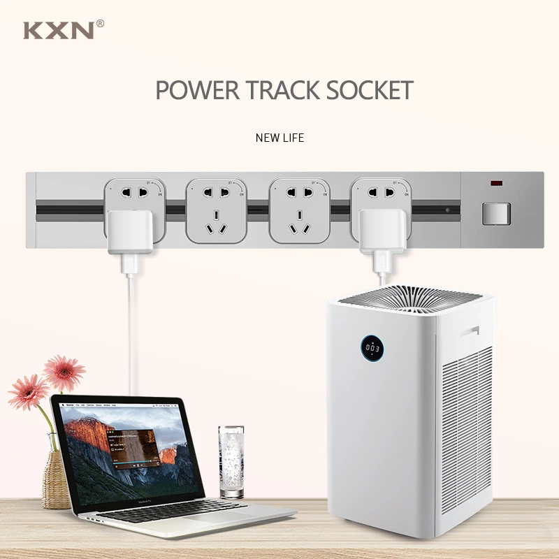 KXN Electrical Track Socket P1 Series Aluminum Alloy UK EU US Multi Function Surface Wall Mounted Kitchen Sockets with Switch