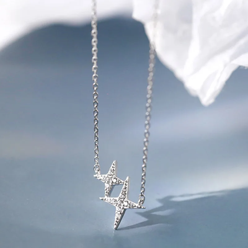 

Brand New 925 Sterling Silver Star Necklace One Large Small Two Stars Pendant Clavicle Chain Gift Ladies Fashion Jewelry