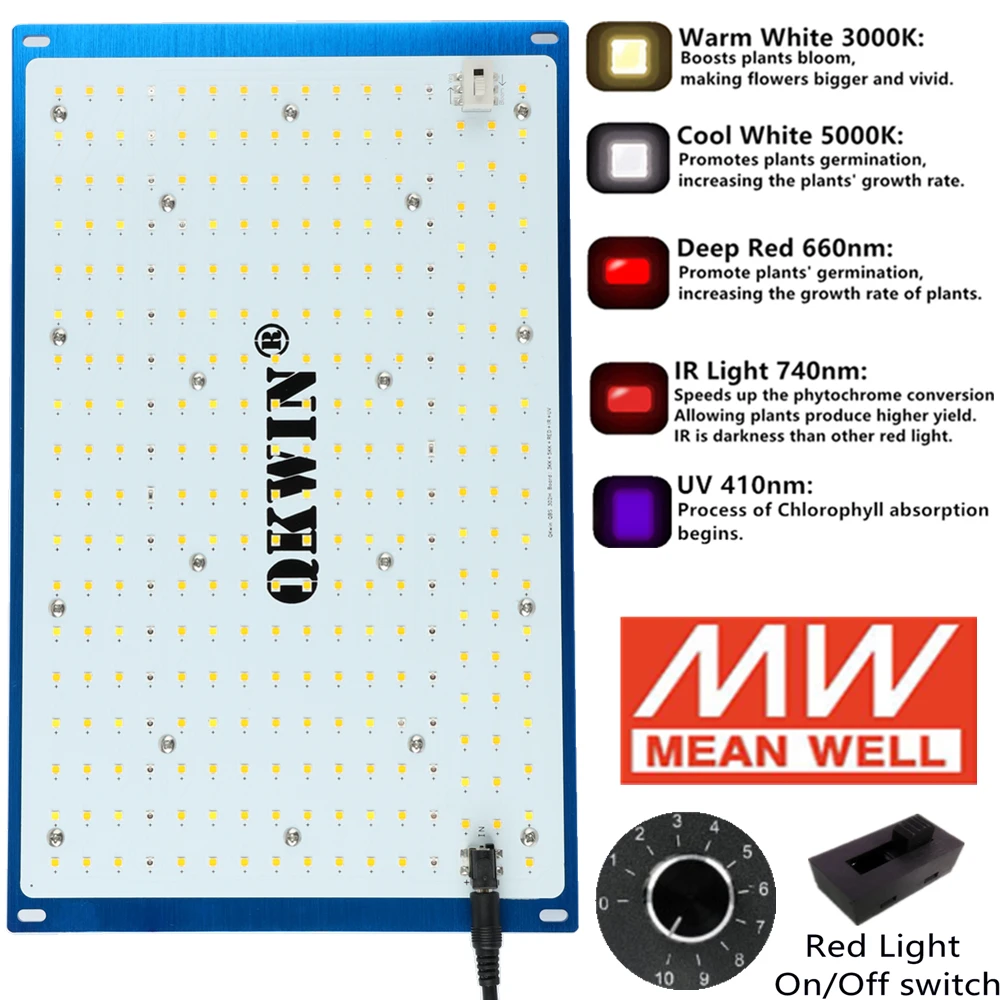 240W papan Quantum Led tumbuh cahaya spektrum penuh LM301B 2.9Umol/J bead DIY dengan lampu merah on/off switch