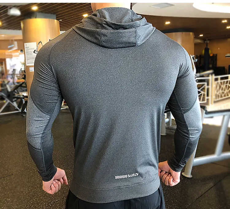 Men Hoodies Gym Sport Running Training Fitness compression elastic bodybuilding Sweatshirt Sportswear Hooded Jacket Hoodies