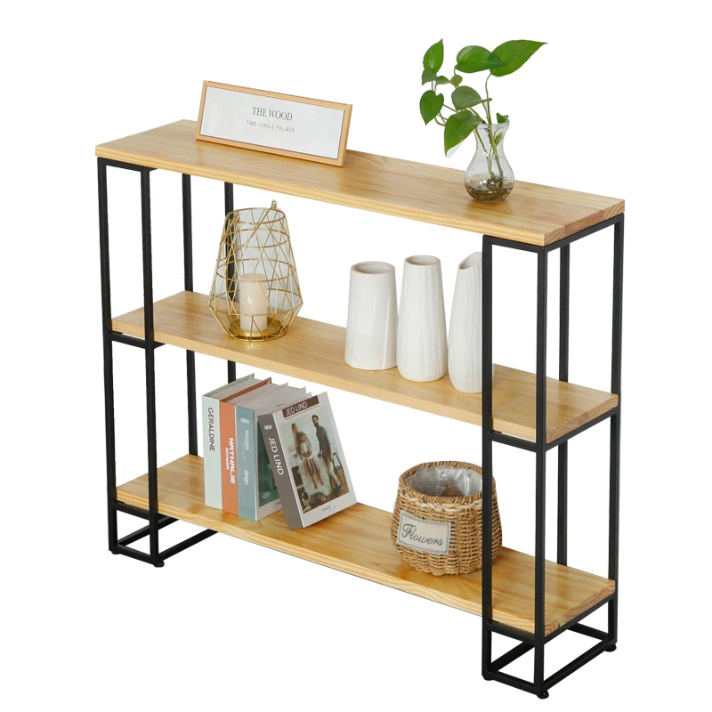 

Nordic Solid Wood Iron Shelf Decoration Porch Cabinet Wrought Metal Porch Table Modern Minimalist Light Luxury Bookshelf