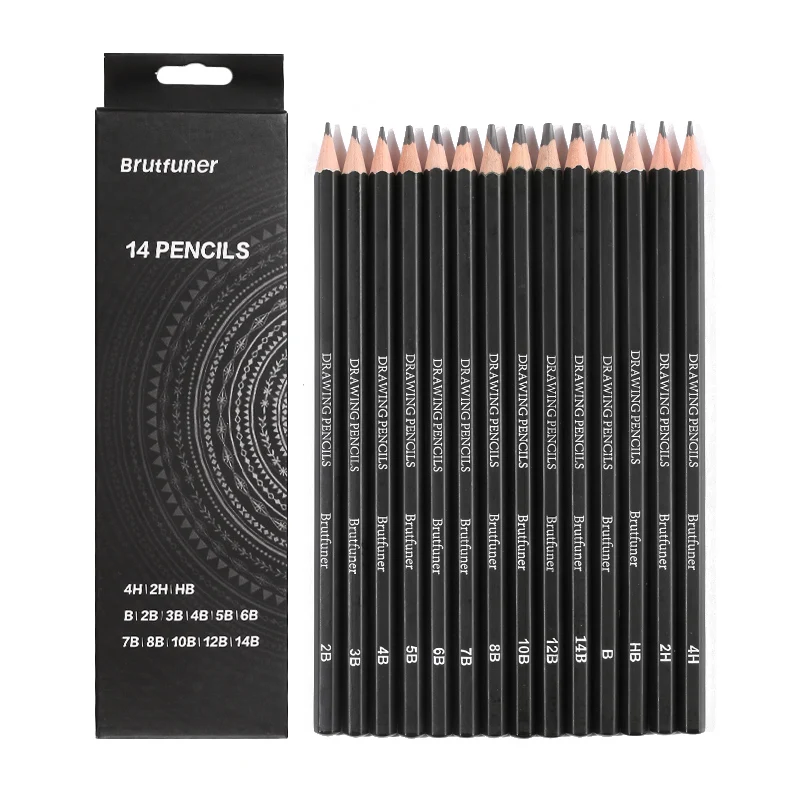 Brutfuner Professional 14pcs Drawing Pencils Set 4H 14B Grapgite Sketch Pencil Wooden Standard Pencils For Artists Art Supplies