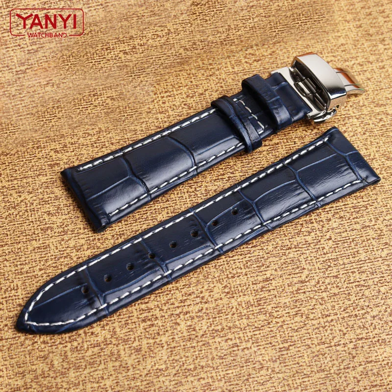 Top layer cowhide Genuine Leather bracelet 19 21mm 22mm dark blue watch strap for Longines L29094920 watchband wristwatches band