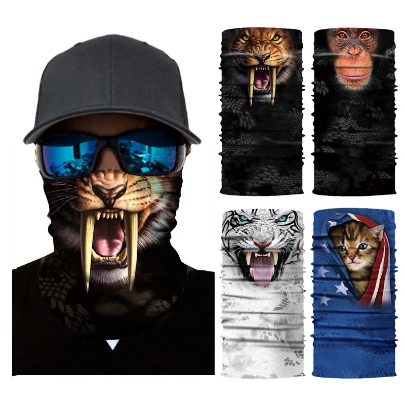 Seamless Magic Bandana Animal Monkey Shark Neck Warmer Tube Shield Gaiter Scarf Face Shield Headband Snowboard Bicycle Headwear