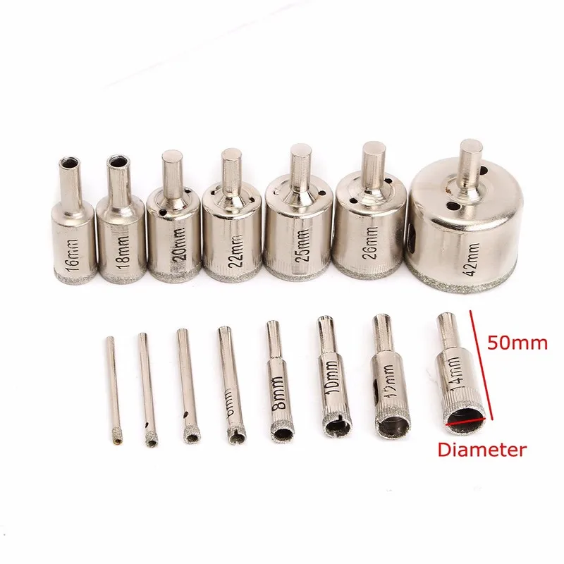XNEMON 15Pcs 3-42mm Diamant Boor Set Gatenzaag voor Glas Hout Mentale 3 4 5 6 8 10 12 14 16 18 20 22 25 26 42mm