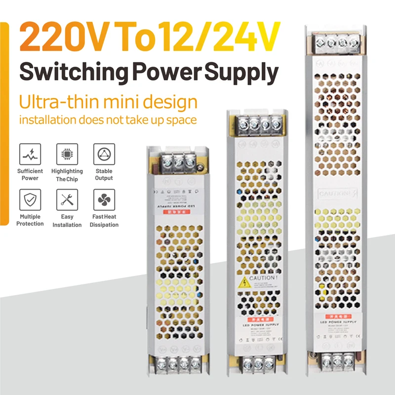 

Ultra-Thin Switch Power Supply Transformer 220V To DC12/24V 60W 100W 150W 200W 300W Adapter Universal LED Strip TV Driver Board