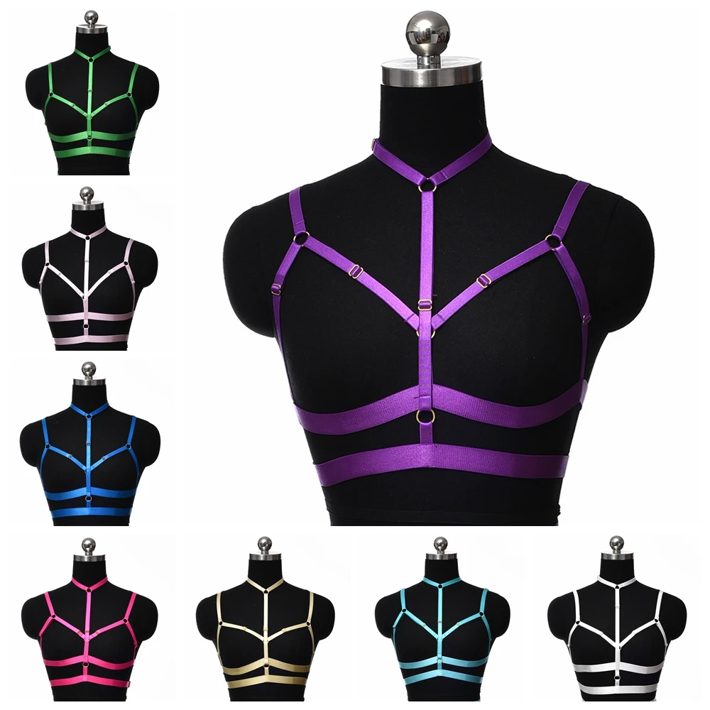

Fashion Pole Dance Harness Bra Elastic Adjust Goth Bondage Body Harness Cage Women Multiple Colour Sexy Lingerie