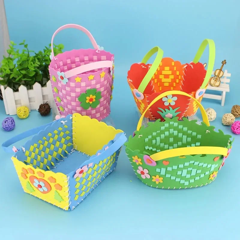 DIY Handmade EVA Woven Flower Basket Children Handicrafts Kindergarten Craft Toys Material Package Kids Gifts