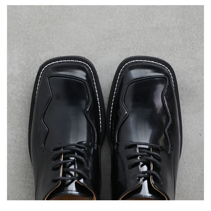 Size 37- 44 Modern Male Shining Black Oxfords British Style Square Toe Derby Shoes Man Must Have