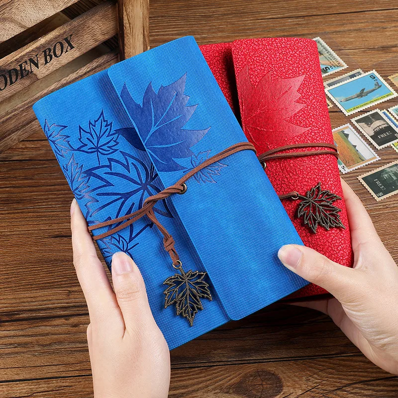 A5 A6 A7 Travelers Vintage Maple Leaf Notebook PU Leather Blank Kraft Diary Note Book Journal Sketchbook Stationery