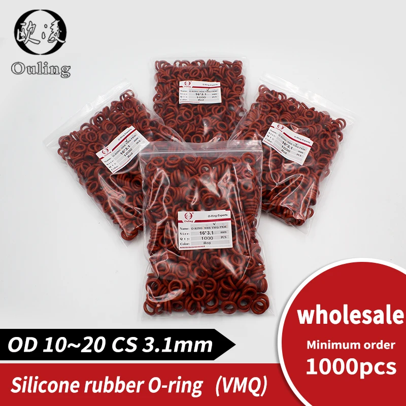 

Red Silicon wholesale 1000PCS/lot 3.1mm Thickness VMQ OD10/11/12/13/14/15/16/17/18/19/20mm O Ring Seal Rubber Gasket Rings