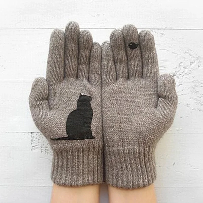 Damen Nette Katze Gedruckt Handschuhe Für Frauen Winter Warm Woolen Handschuhe Herbst Im Freien Warm Kalt Schutz Padded Handschuhe 2020