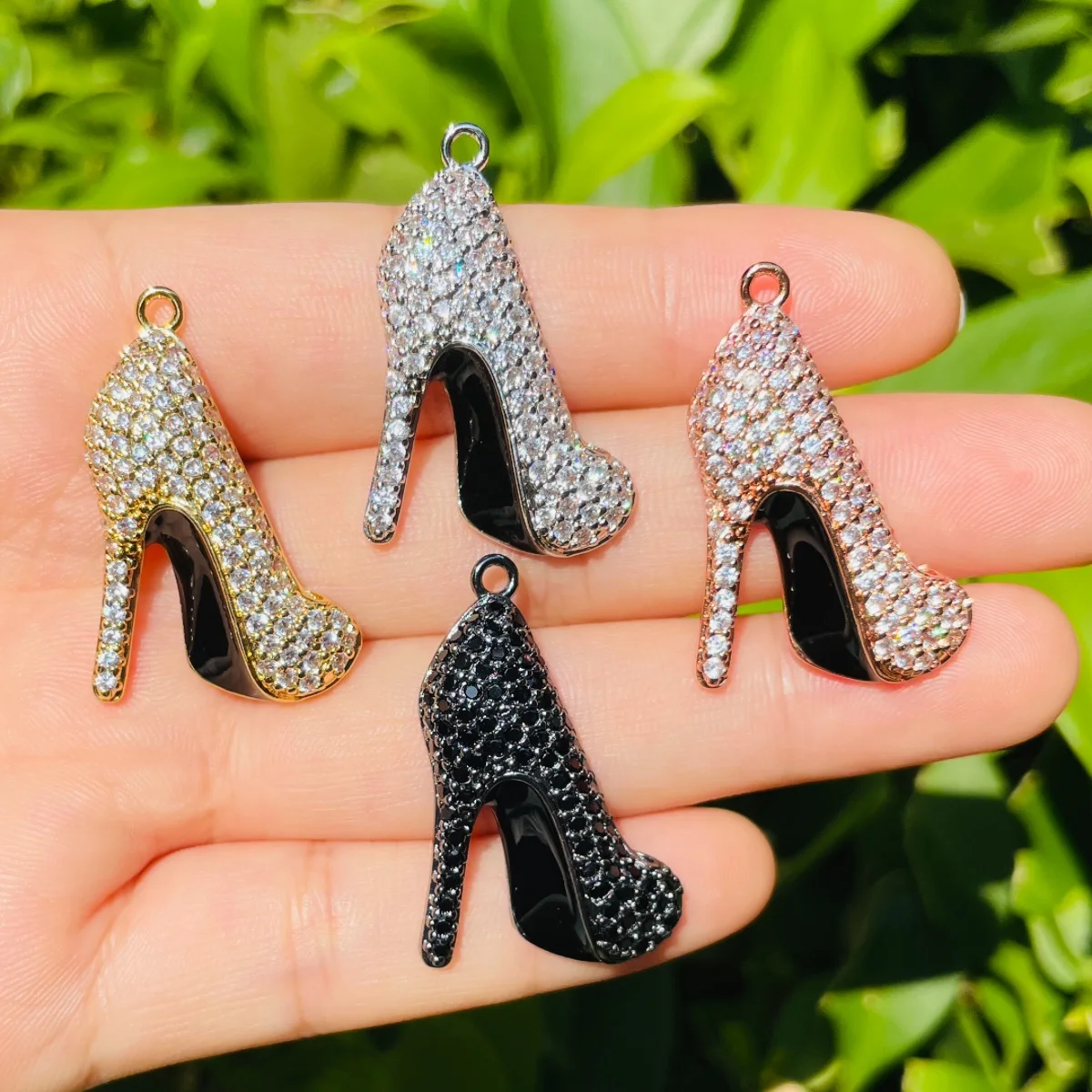 5pcs Black Bottom High Heel Shoes Charm Pendant for Women Bracelet Girl Necklace Making Pave Handmade Jewelry Findings Wholesale