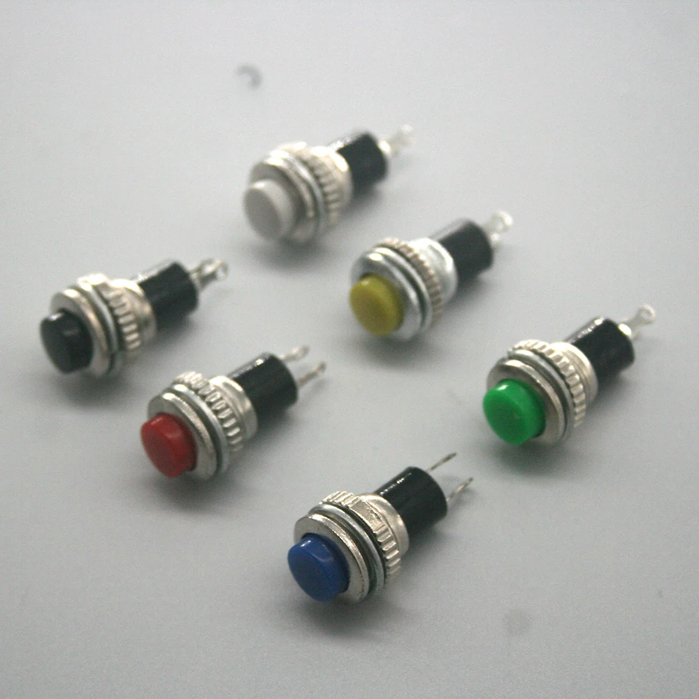 6Pcs 10mm DS-316 Self-reset Push Button Switch Momentary 1A/125VAC 2PIN 6Color   Thread Multicolor