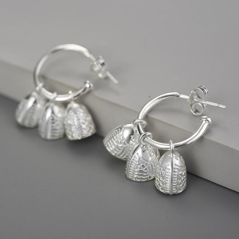 Lotus Fun Real 925 Sterling Silver Natural Creative Handmade Fine Jewelry Ethnic Vintage Fish Bell Dangle Earrings For Women